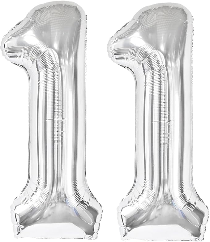 Silver Number 11 Balloon 40 inch, Number 11 Birthday Balloon by Upgesy
