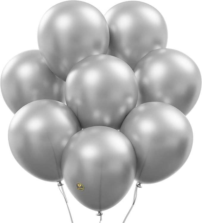 AFTERLOON® Biodegradable Balloons 24 pcs Silver 10 Inch, Metallic Thickened by AFTERLOON%C2%AE