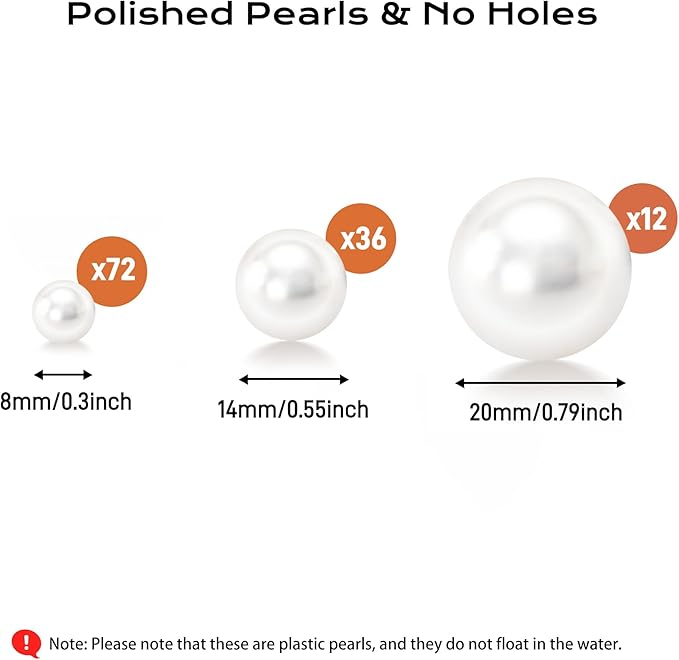 120 PCS 8/14/20mm No Hole Polish Pearl Beads - Image 2