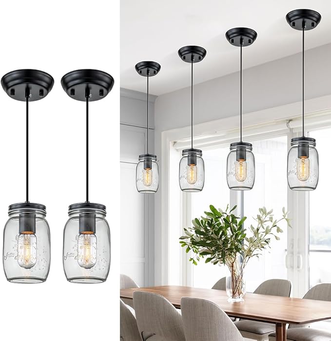 Kitchen Island Light, 1 Lights Adjustable Pendant Lighting, Glass Mason Jar by LMSOD
