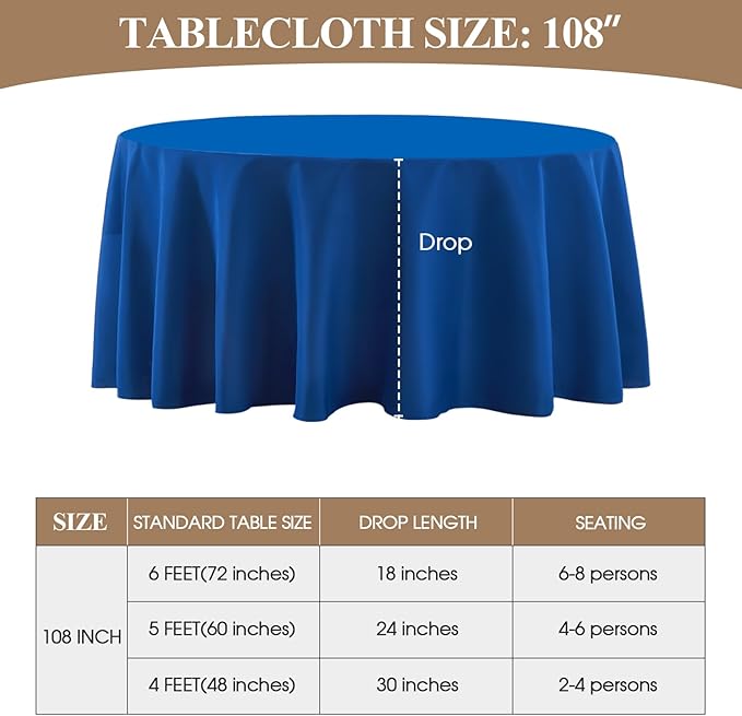 Round Tablecloth 2 Pack 108 Inch Royal Blue Tablecloths Washable Decorative - Image 2