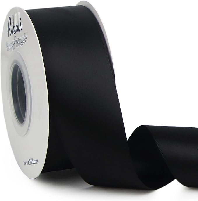 Ribbli Black Double Faced Satin Ribbon, 1-1/2” x Continuous 25 Yards, Use by Ribbli