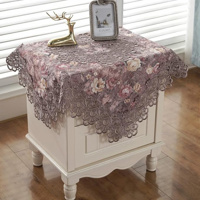 vctops Damask Lace Patchwork Tablecloth Luxury Square Small Table Cover Elegant by vctops