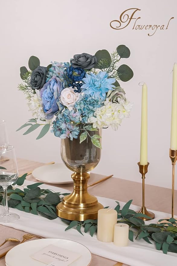 Floweroyal Artificial Flowers Combo Dusty Blue Flowers Mix Silk Flowers Dahlia - Image 5