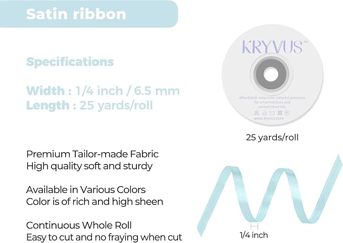 Light Blue Satin Ribbon 1/4 inch X Continuous 25 Yards, Single Face Polyester - Image 3