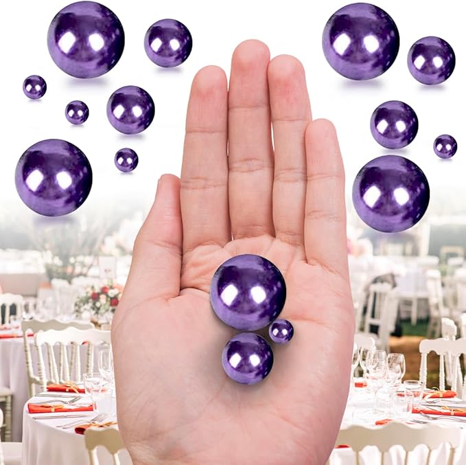150Pcs Dark Purple Polished No Hole Faux Pearl Beads - Image 3