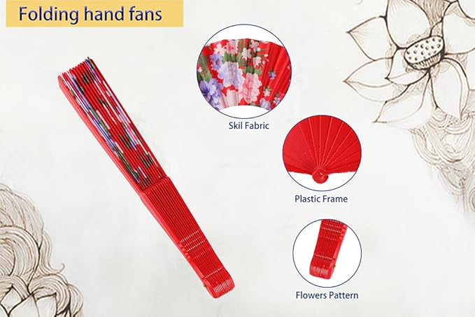 HUNANBANG 4 Pcs Oriental Flowers Japanese Folding Hand Fans Spanish Church - Image 3