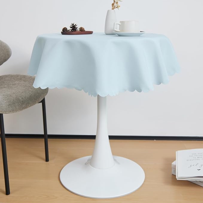 Small Round Light Blue Tablecloth 36 Inch Polyester Fabric Washable Table Cover by YZKITM