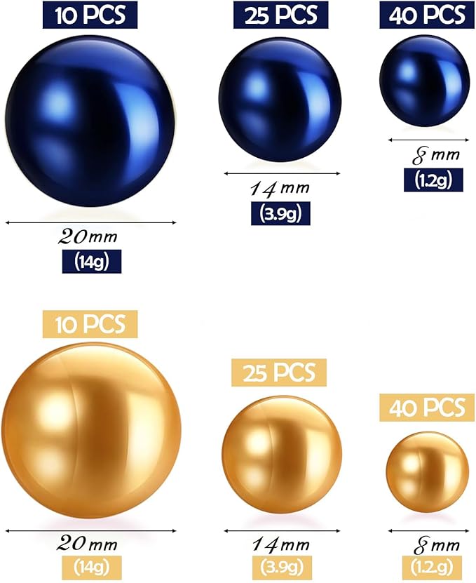150Pcs Navy Blue&Gold Polished No Hole Faux Pearl Beads - Image 2