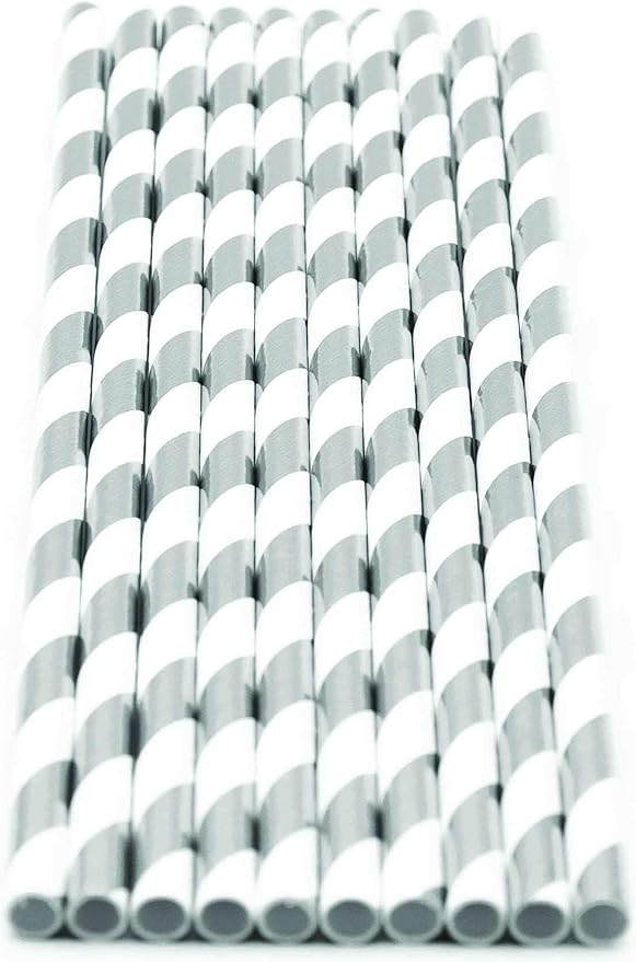 Pack of 300 Silver Foil Swirls Biodegradable 4-Ply Paper Drinking Straws - Image 2
