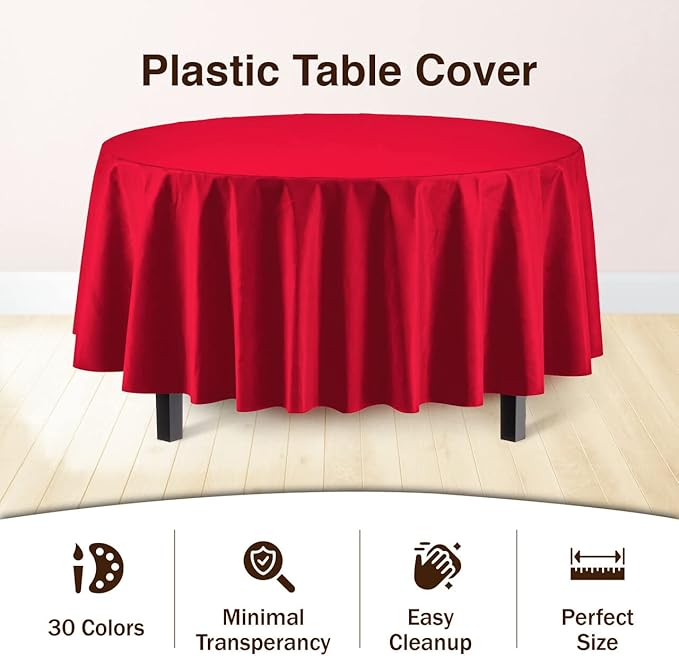 12-Pack Premium Plastic Tablecloth 84in. Round Table Cover - Image 3