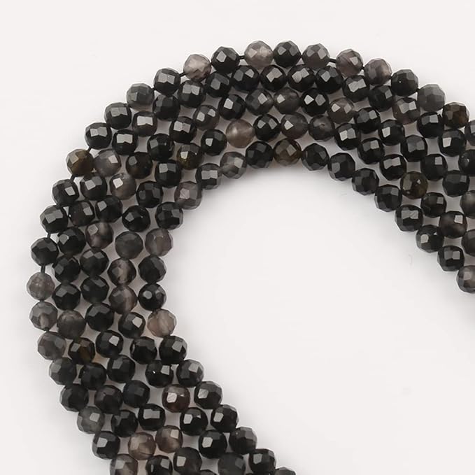 Song Xi 180pcs 2mm Natural Obsidian Gemstone Beads Faceted Round Loose Stone - Image 4