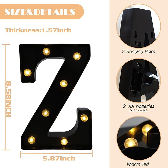 Led Marquee Letters, 8.58 Inch Black Light Up Letters, Small Led Letter Lights - Image 2