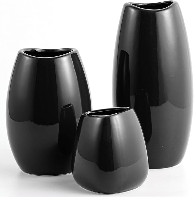 hjn Ceramic Vase Set of 3 Black Flower Vase by hjn