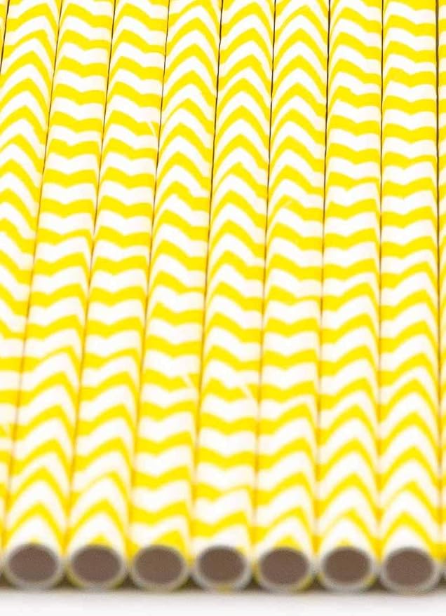 Pack of 300 Yellow Chevron Biodegradable 4-Ply Paper Drinking Straws - Image 3