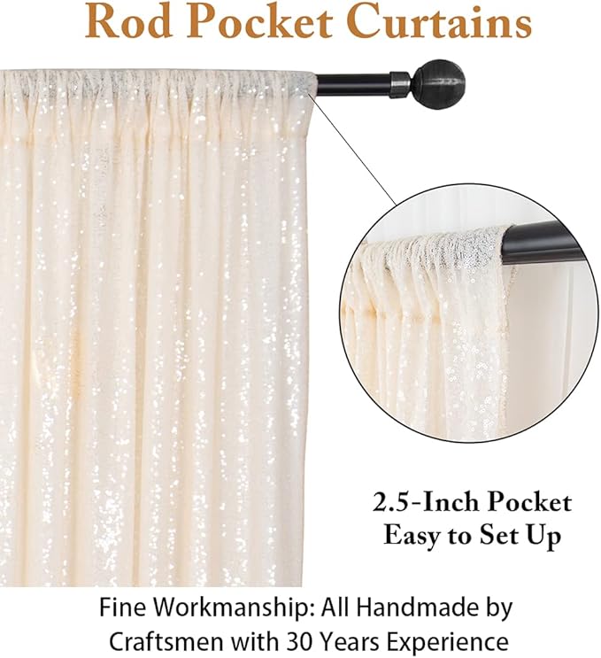 Shinybeauty Sequin Backdrop Curtains 4 Panels Ivory 2FTx8FT Sequin Fabric Photo - Image 7