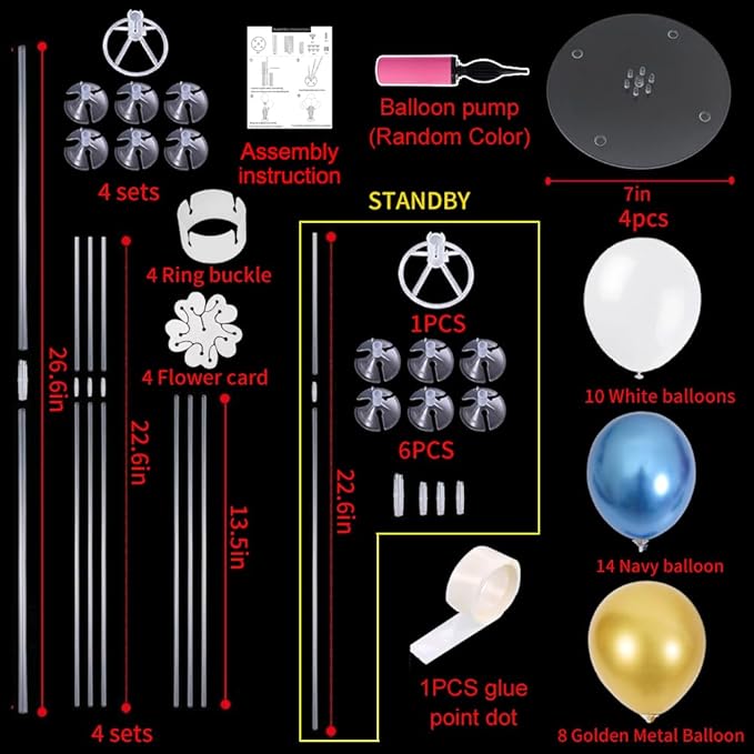 TONIFUL 4 Table Centerpiece Balloon Stand Kit Include Blue White Gold Confetti - Image 2