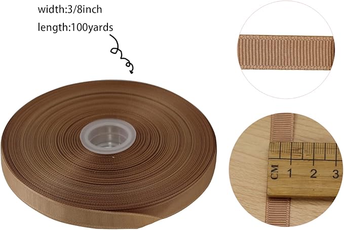 Jesep One Roll 100 Yards 3/8" Soild Grosgrain Ribbon Boutique Gift Wrapping - Image 4