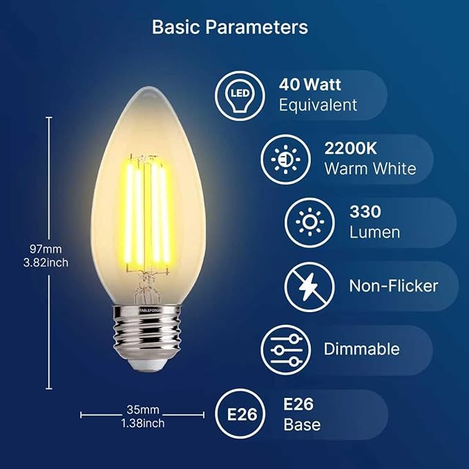 FLSNT 40W Equivalent LED Chandelier Light Bulbs, Dimmable Amber LED B11 E26 - Image 2