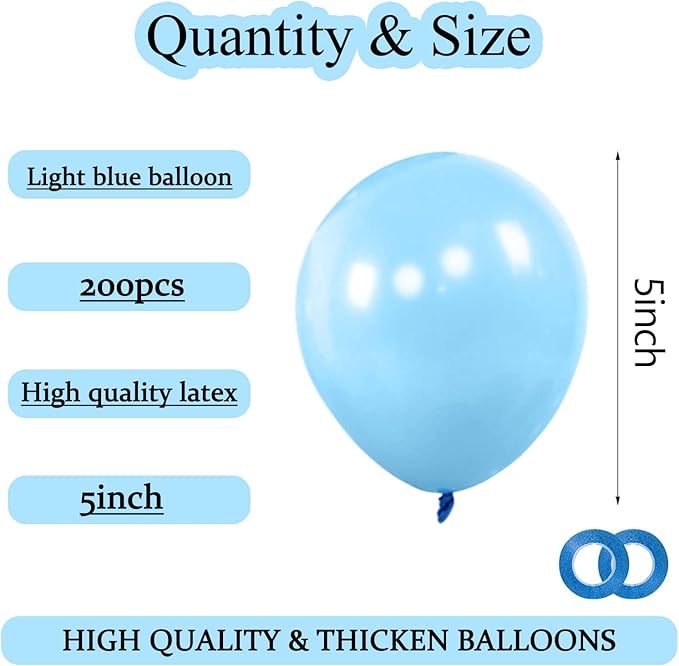 KAWKALSH 200pcs Light Blue Balloons 5 Inch, Small Mini Latex Balloons - Image 2