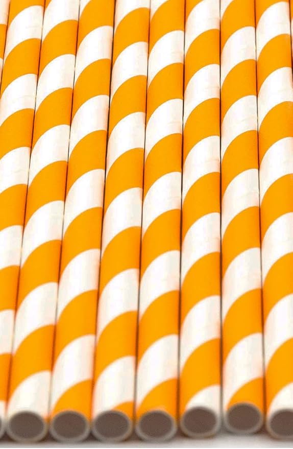 Pack of 900 Orange Swirls Biodegradable 4-Ply Paper Drinking Straws - Image 3