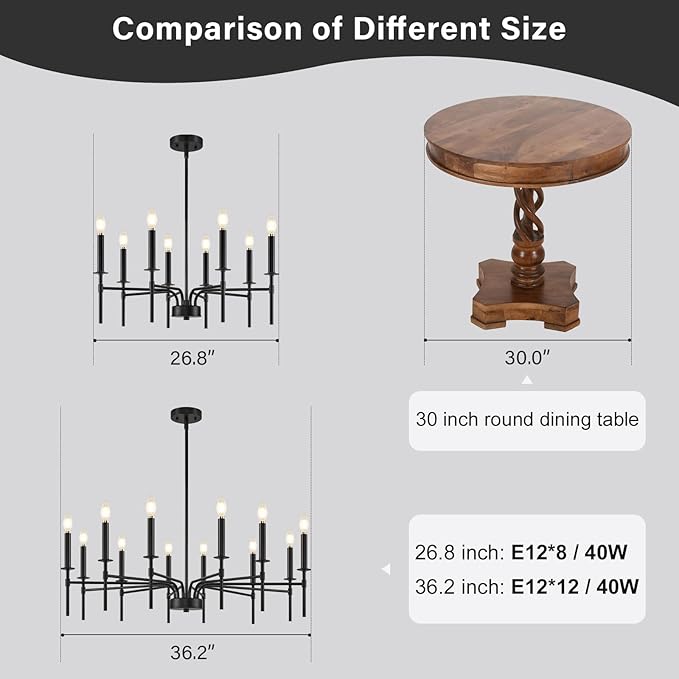 12 Light Black Chandelier Light Fixture, Modern Farmhouse Chandeliers - Image 2
