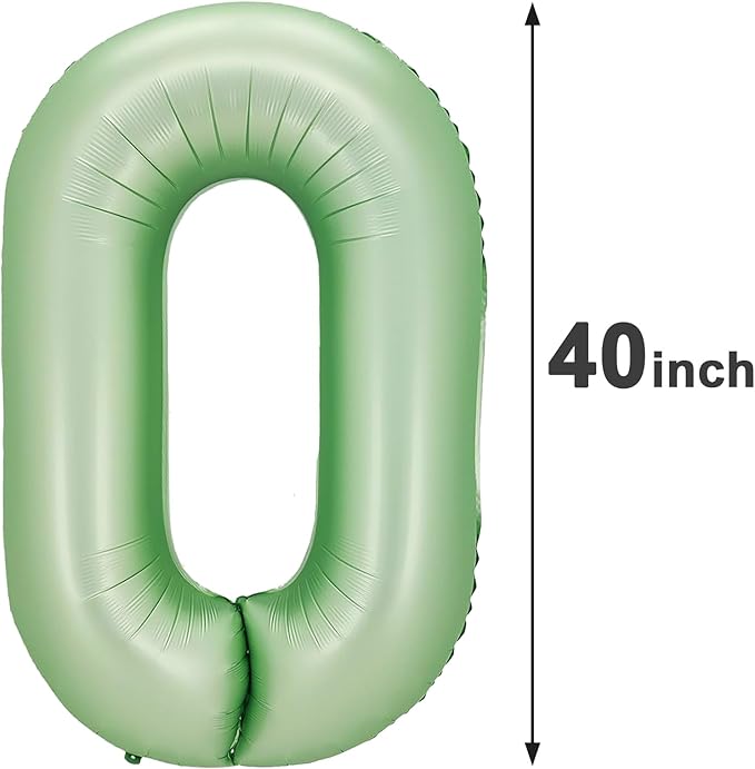 Sage Green Helium Number Balloon 40 Inch, Giant Foil Oliver Green Number 0 - Image 2