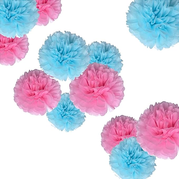 Pink and Blue Paper Pom Poms, Party Tissue Paper Flowers Balls by CC+Wonderland