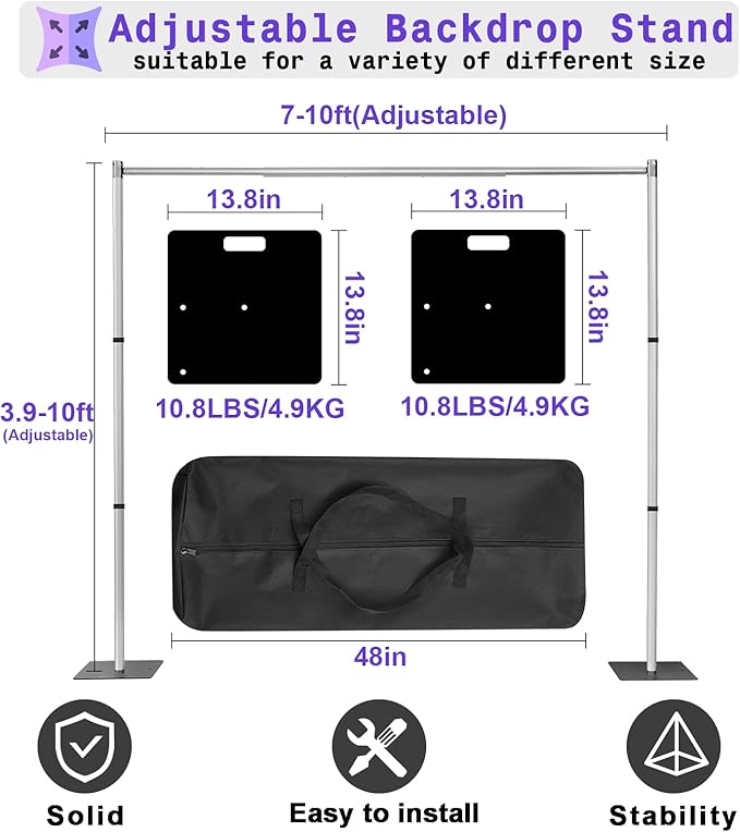 Backdrop Stand Heavy Duty 10x10Ft, Adjustable Metal Frame Pipe and Drape - Image 2