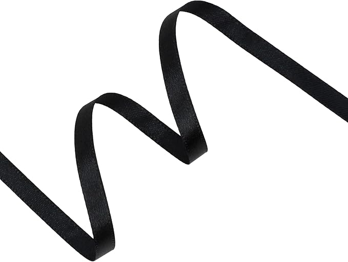 Black Satin Ribbon 1/4 inch X Continuous 100 Yards, Single Face Polyester - Image 2