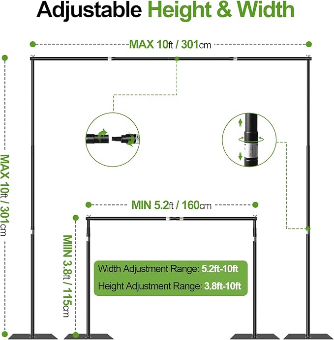 FUDESY Backdrop Stand Heavy Duty, 10x10ft Adjustable Photo Background Pipe and - Image 2