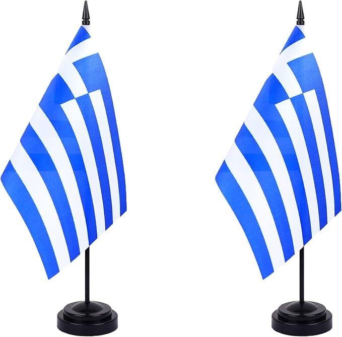 Greece Desk Flag 12" Solid Pole Deluxe Set Greek Flags Banner Mini Small Greece by Unknown