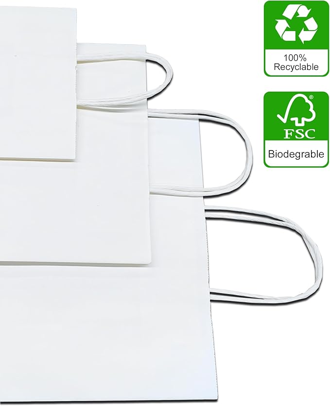 BAG BOX 100 Pack 5.9x3.1x8.25 Inch White Gift Bags - Image 4