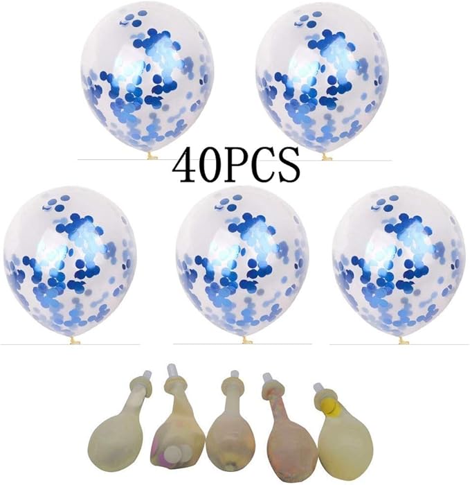 Blue Confetti Balloons 40 pack, 12 inch Transparent Party Balloons - Image 2