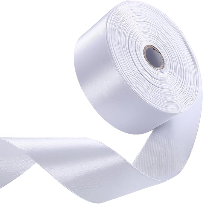 1-1/2 Inch White Satin Ribbon 50 Yards Solid Fabric Ribbons by Celadora