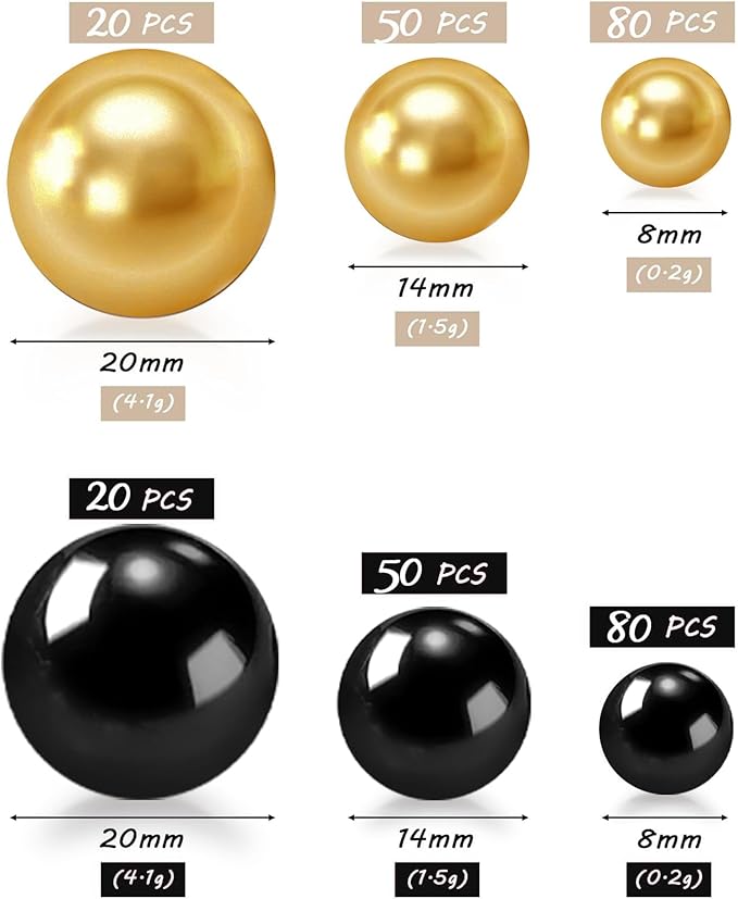 300Pcs Black&Gold Polished No Hole Faux Pearl Beads - Image 2