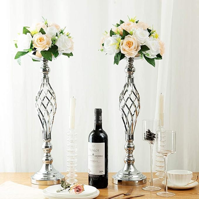 LANLONG 10pcs Metal Silver Candle Holders Road Lead Table Centerpiece Stand - Image 5