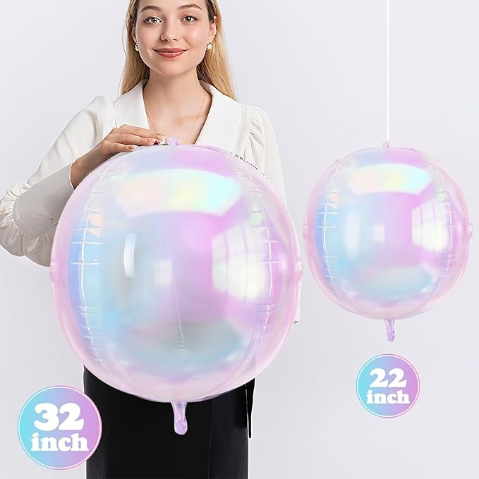3Pcs Iridescent 4D Balloons, 32in Holographic Round Ball Balloon, Giant 4D - Image 3