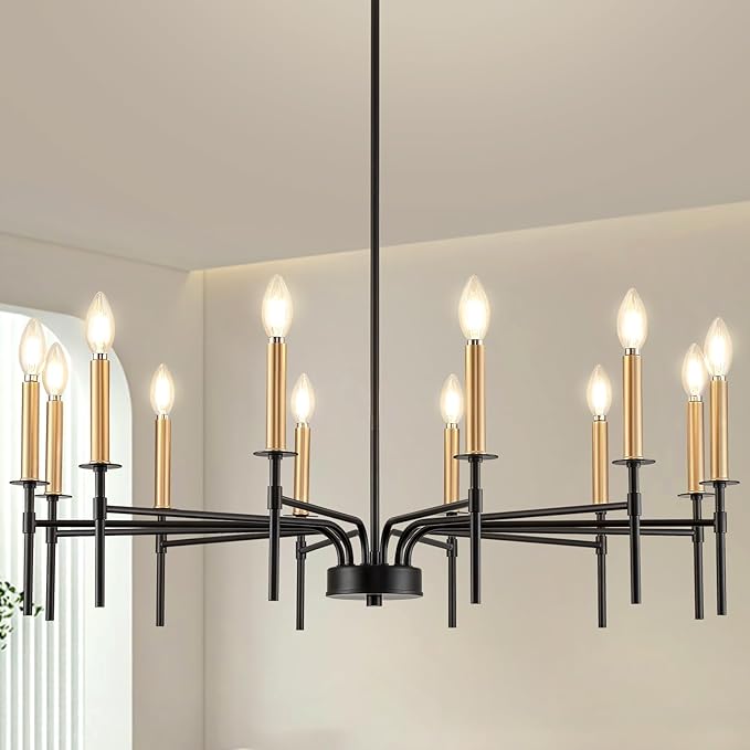 12 Light Modern Farmhouse Black and Gold Chandeliers by ONESMINGModernChandelier