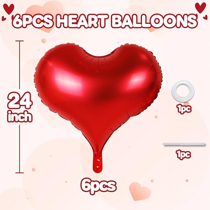 24 Inch Red Heart Balloons, Heart Shaped Valentines Foil Balloons - Image 2