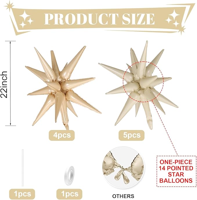 Cream White Beige Star Balloons - Image 2