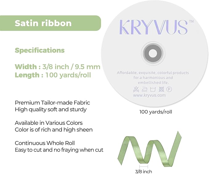 Sage Green Satin Ribbon 3/8 inch X Continuous 100 Yards, Single Face Polyester - Image 3