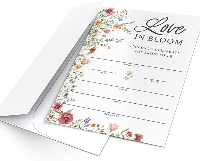 Printed Party Bridal Shower Invitations and Envelopes, Wildflower Theme - Image 6