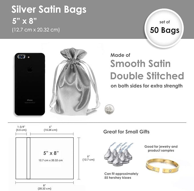Silver Satin Gift Bags - Image 4