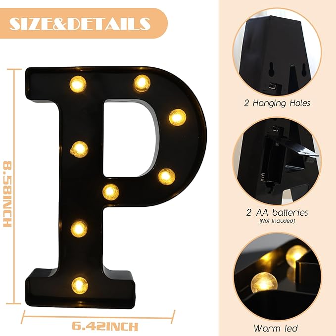 Led Marquee Letters, 8.58 Inch Black Light Up Letters, Small Led Letter Lights - Image 2