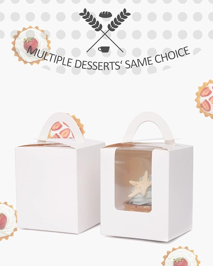 qiqee 100Packs Cupcake Boxes Individual Cupcake Holders Disposable White Single - Image 4