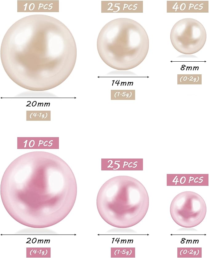 150Pcs Cream&Pink Polished No Hole Faux Pearl Beads - Image 3