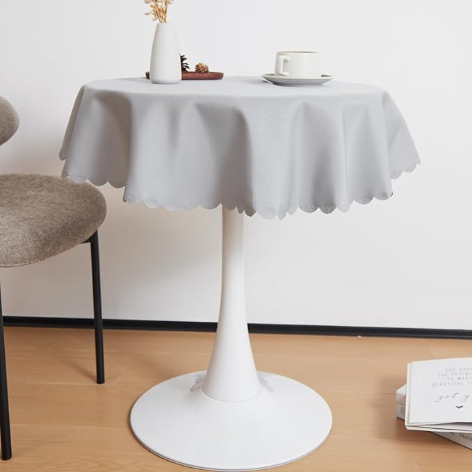 Small Round Grey Tablecloth 36 Inch Polyester Fabric Washable Table Cover by YZKITM