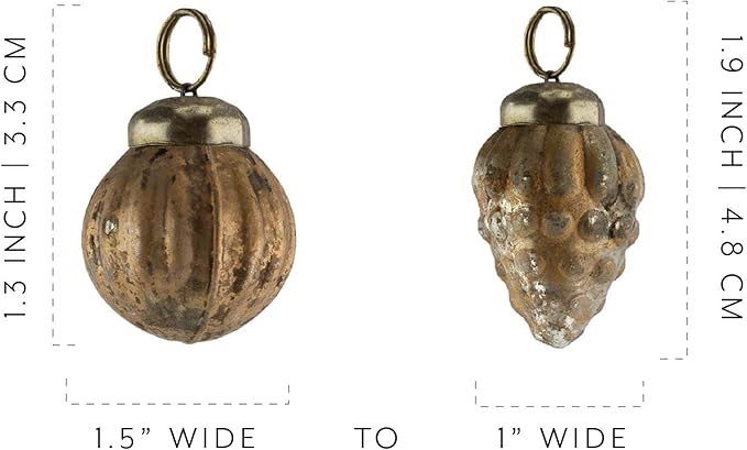 AuldHome Mercury Glass Finial Ornaments; Distressed Metal Antique Style - Image 6