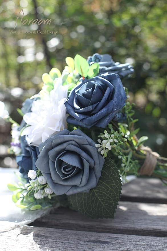 Floroom Artificial Flowers 50pcs Real Looking Dusty Blue Foam Fake Roses - Image 3